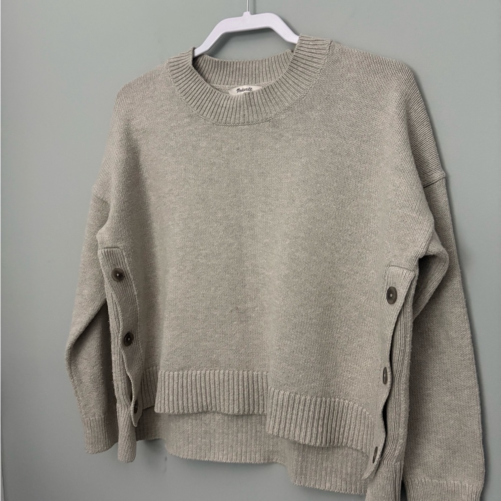 Madewell Gray "Brownstone" Side-Button Crewneck Sweater Size M - Picture 3 of 14